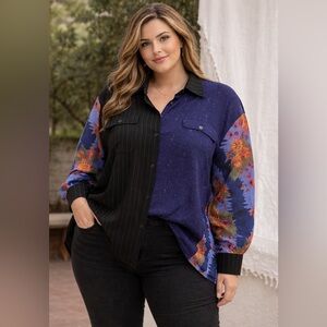 Vintage 90s Koos Of Course! 3X Mixed Print Button Up | Artsy Colorblock
